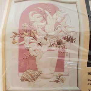 Framed Candlewicking Embroidery Kit Vase Of Lily Flowers Foral Seashell